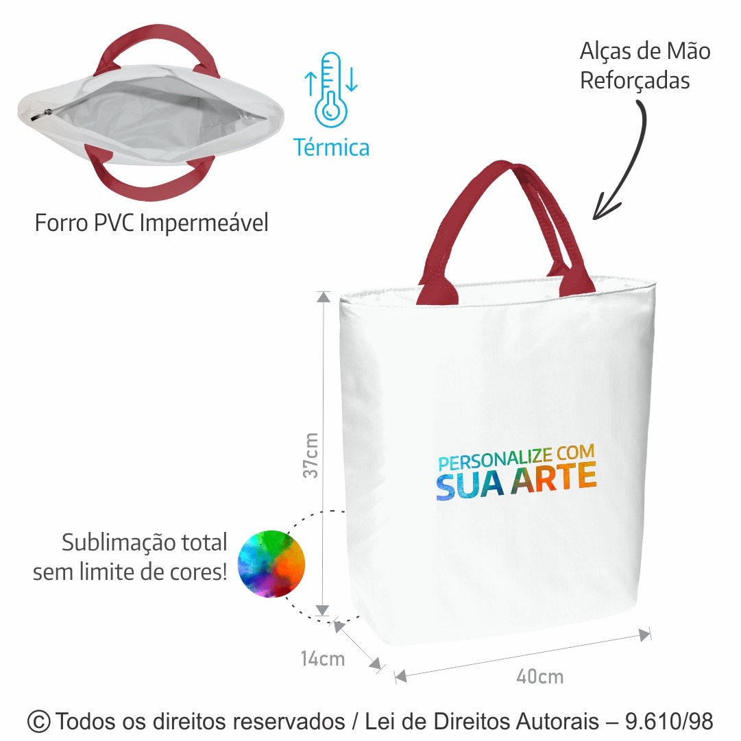 128PL SACOLA TERMICA 10 LITROS POLIESTER 301 40X37X14CM BRANCO COM VERMELHO