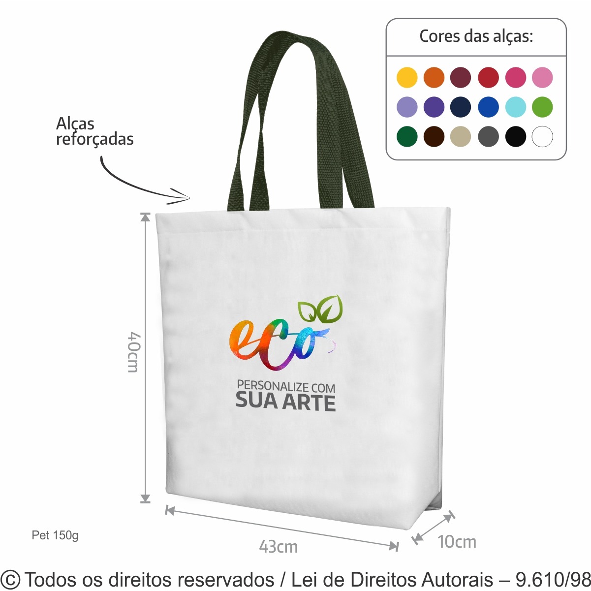 161PFC  SACOLA DE PET 150G  43X40X10CM BRANCO COM VERDE MUSGO