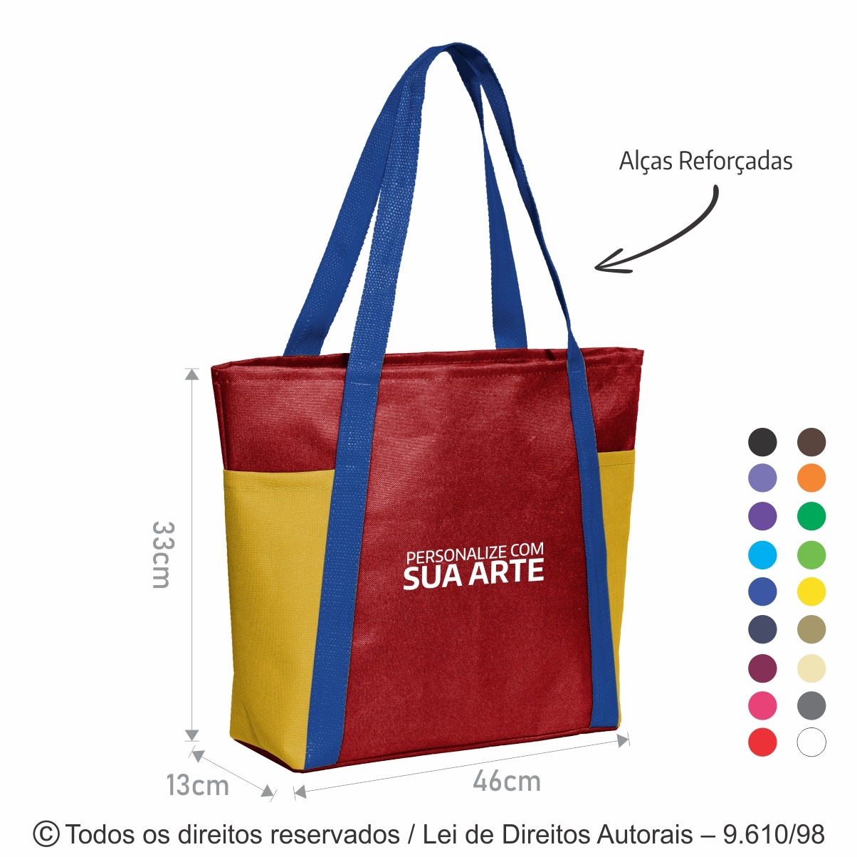 141N SACOLA DE PRAIA DE NYLON 600G 46X33X13CM VERMELHO, AMARELO E AZUL ROYAL