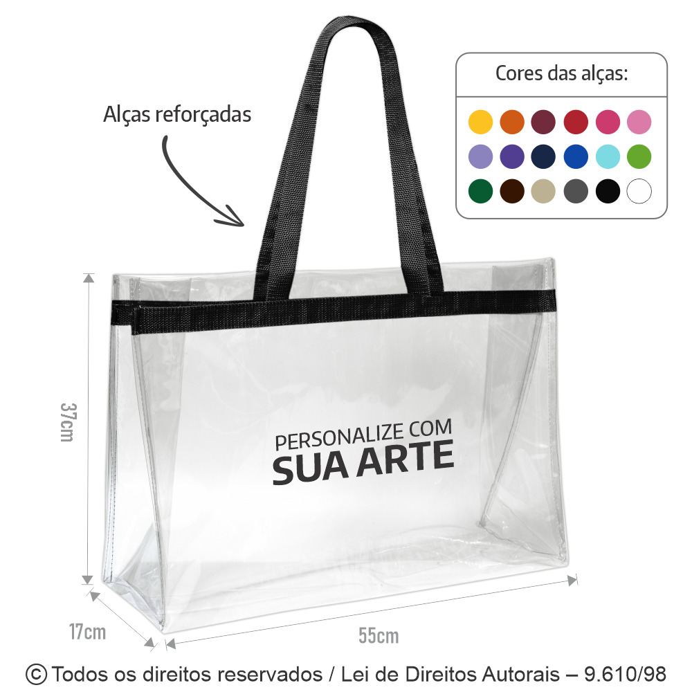 327PVCFC SHOP BAG 55X37X17CM  PVC CRISTAL 040COM TRANSPARENTE COM PRETO