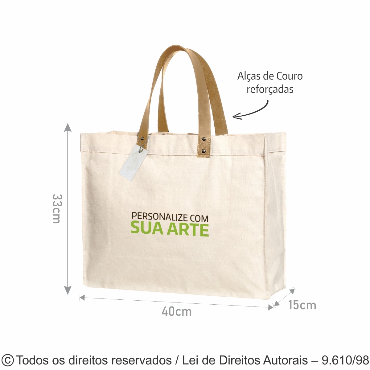 SM463 SACOLA DE LONA 240G 40x33x15CM  NATURAL COM BEGE