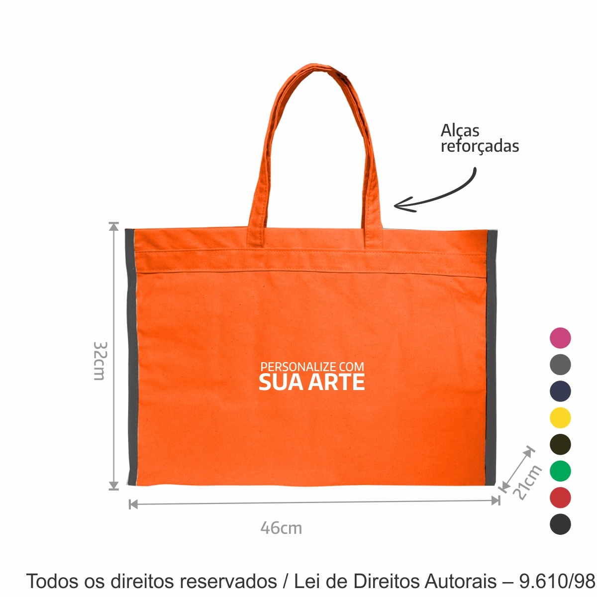 SM503 SACOLA DE LONA PESADA COLORIDA 46X32X21CM LARANJA COM CINZA ESCURO