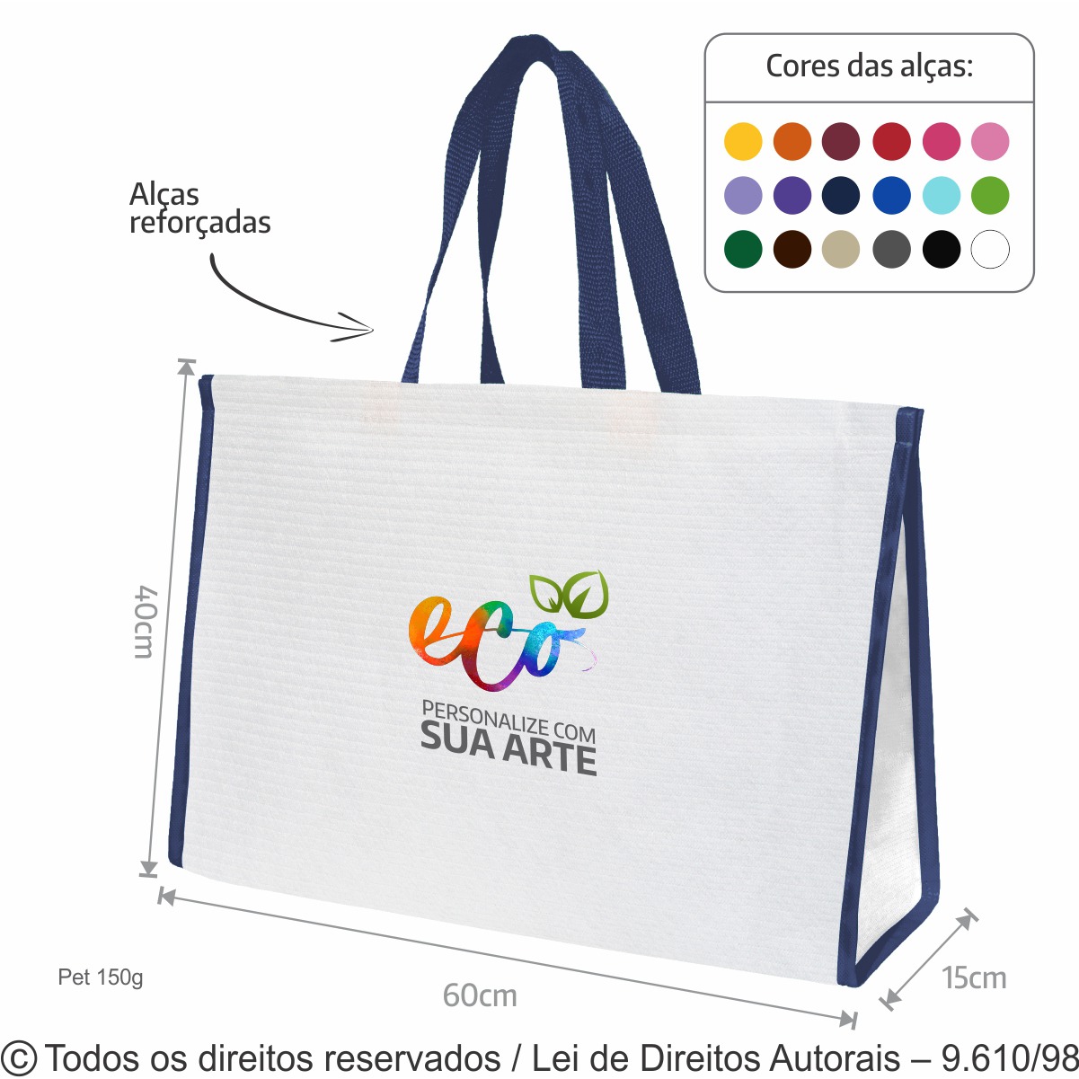 107PFCDC SACOLA DE PET 150G 60X40X15CM BRANCO COM AZUL MARINHO