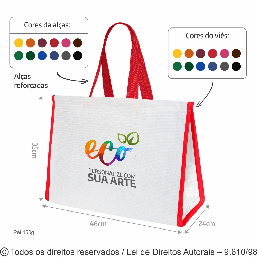 312PFCDC SACOLA DE PET 150G  46X35X24CM BRANCO COM VERMELHO