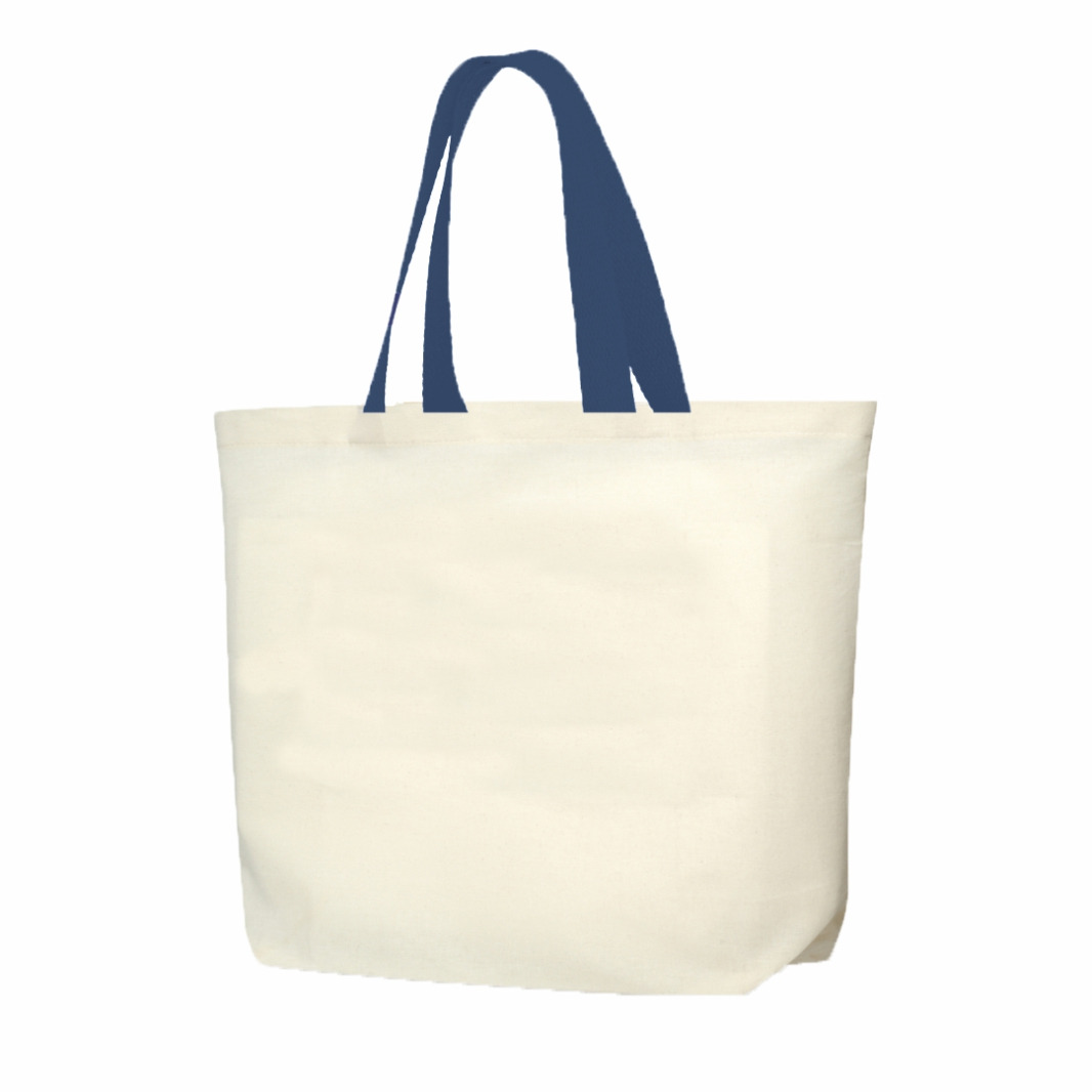 2LFC SACOLAS DE LONA 240G 46X40X10CM NATURAL COM AZUL MARINHO KIT 100
