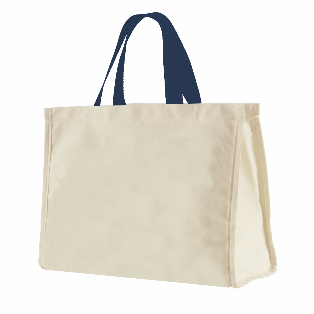 12LFC SACOLAS DE LONA 240G 40X32X20CM NATURAL ALÇA 46CM AZUL MARINHO KIT 10