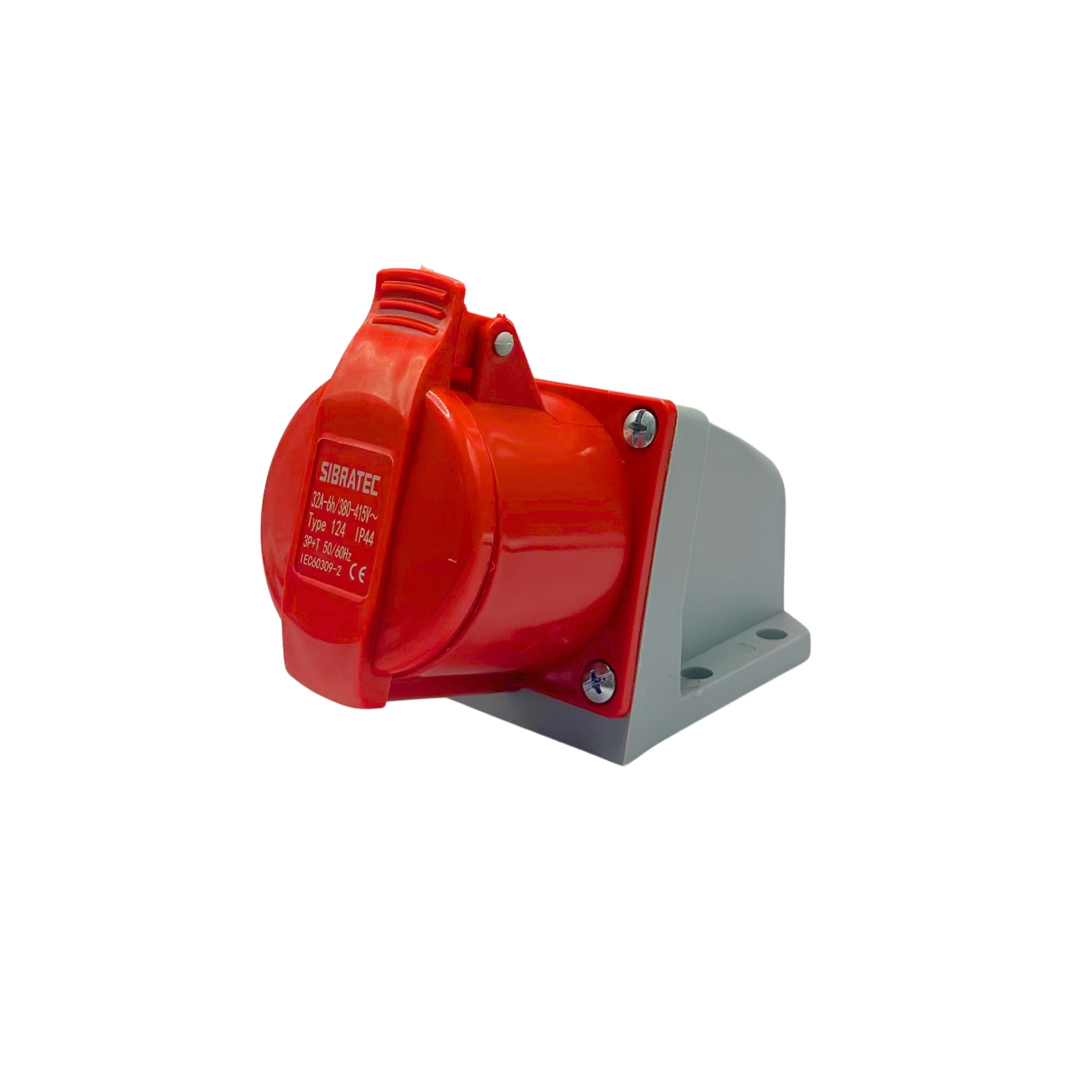 tomada de sobrepor femea 124 3p+t 6h 380vac 32a vermelha ip44 sibratec